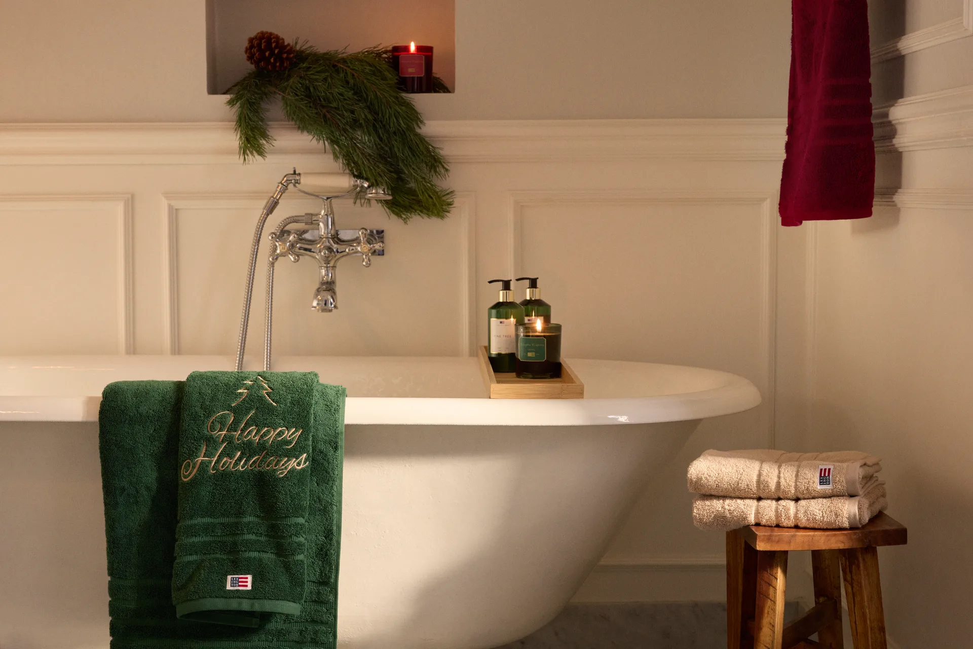 Happy Holidays Juniper ekologisk toalha 50x70 cm, Verde- bege claro Lexington