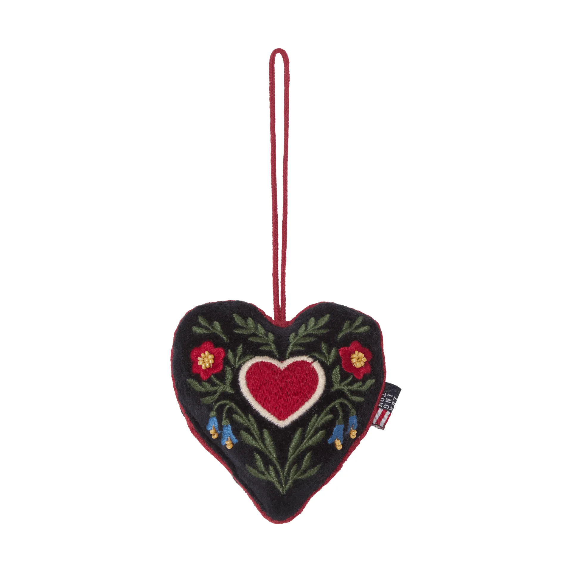 Heart enfeite de Natal em veludo de algodão orgânico, Multi, 13x10x3 cm Lexington