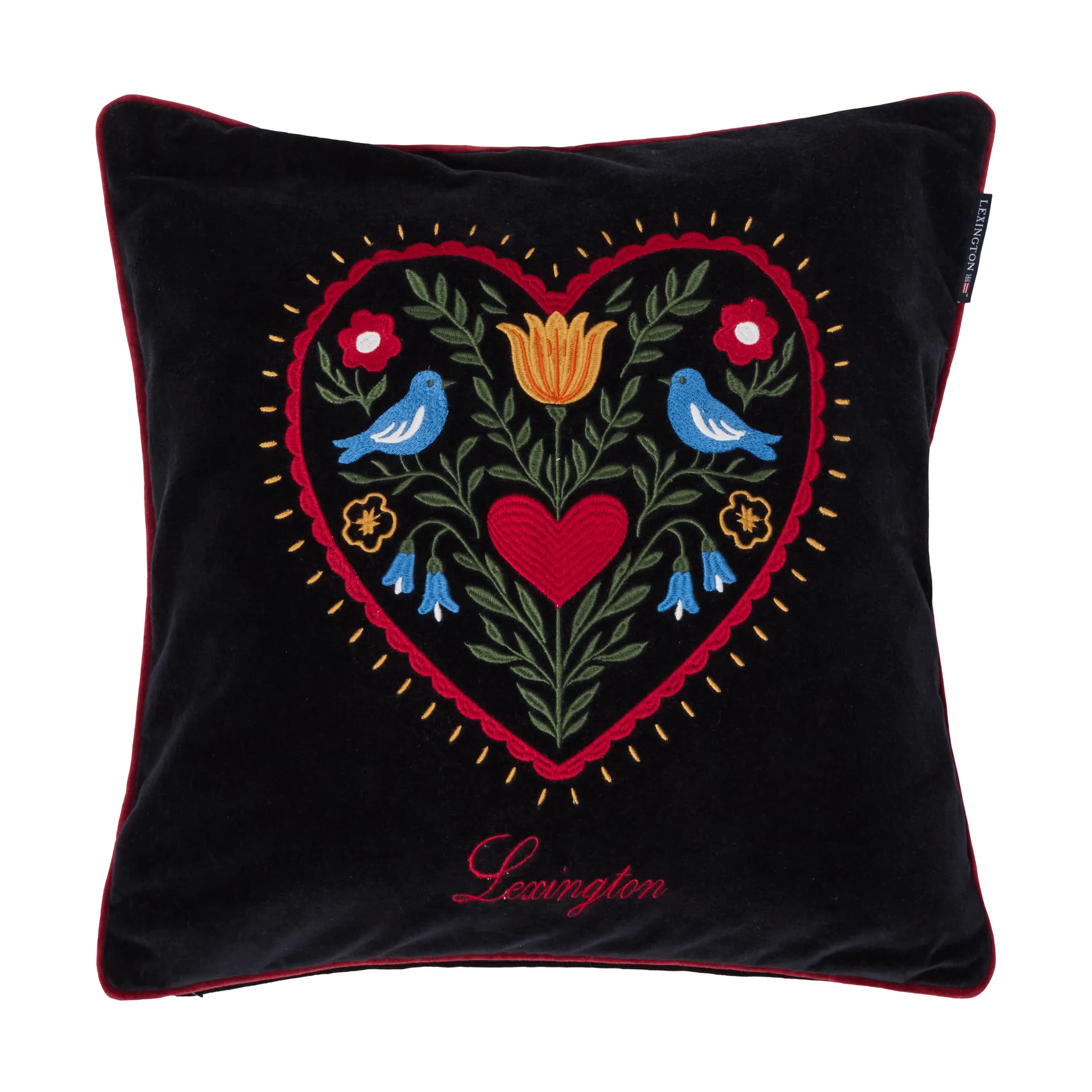 Heart fronha de almofada em veludo de algodão orgânico, Preto-multi, 50x50 cm Lexington