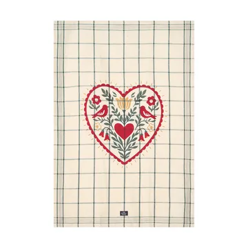 Heart pano de cozinha em linho/algodão - Branco-verde-vermelho, 50x70 cm - Lexington