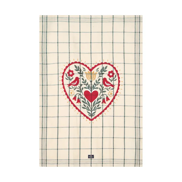 Heart pano de cozinha em linho/algodão - Branco-verde-vermelho, 50x70 cm - Lexington