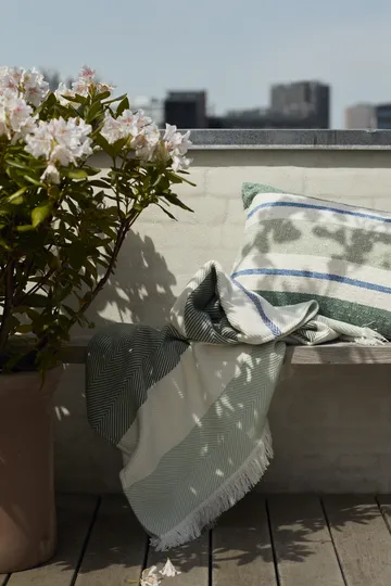 Herringbone Striped Recyled manta de algodão - Branco-verde - Lexington