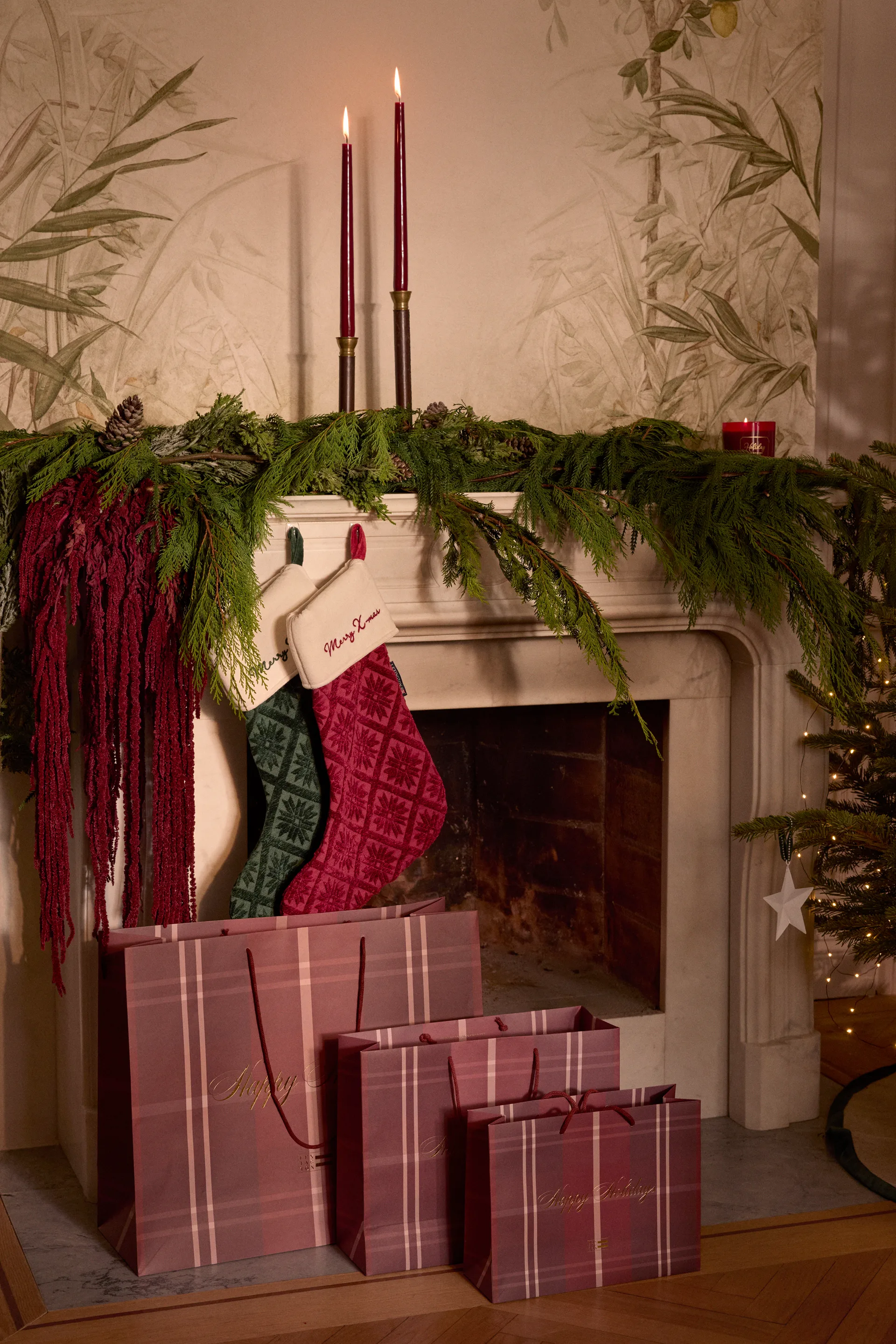 Jacquard ekologisk meia de Natal em algodão/viscose, Vermelho Lexington