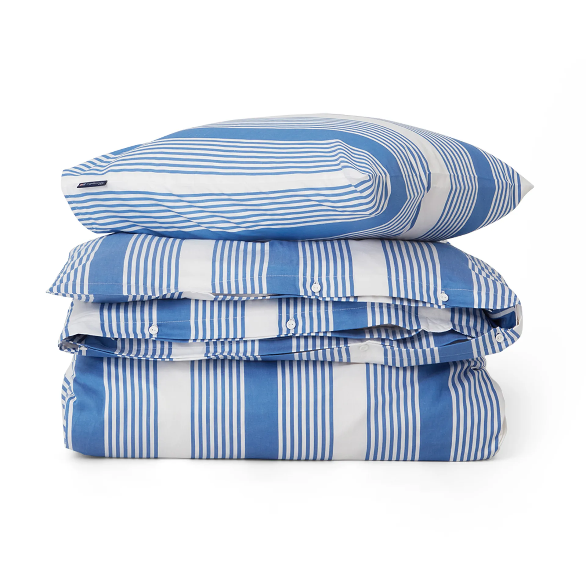 Jogo de cama Striped algodão e cetim 150x210 cm, Azul-branco Lexington