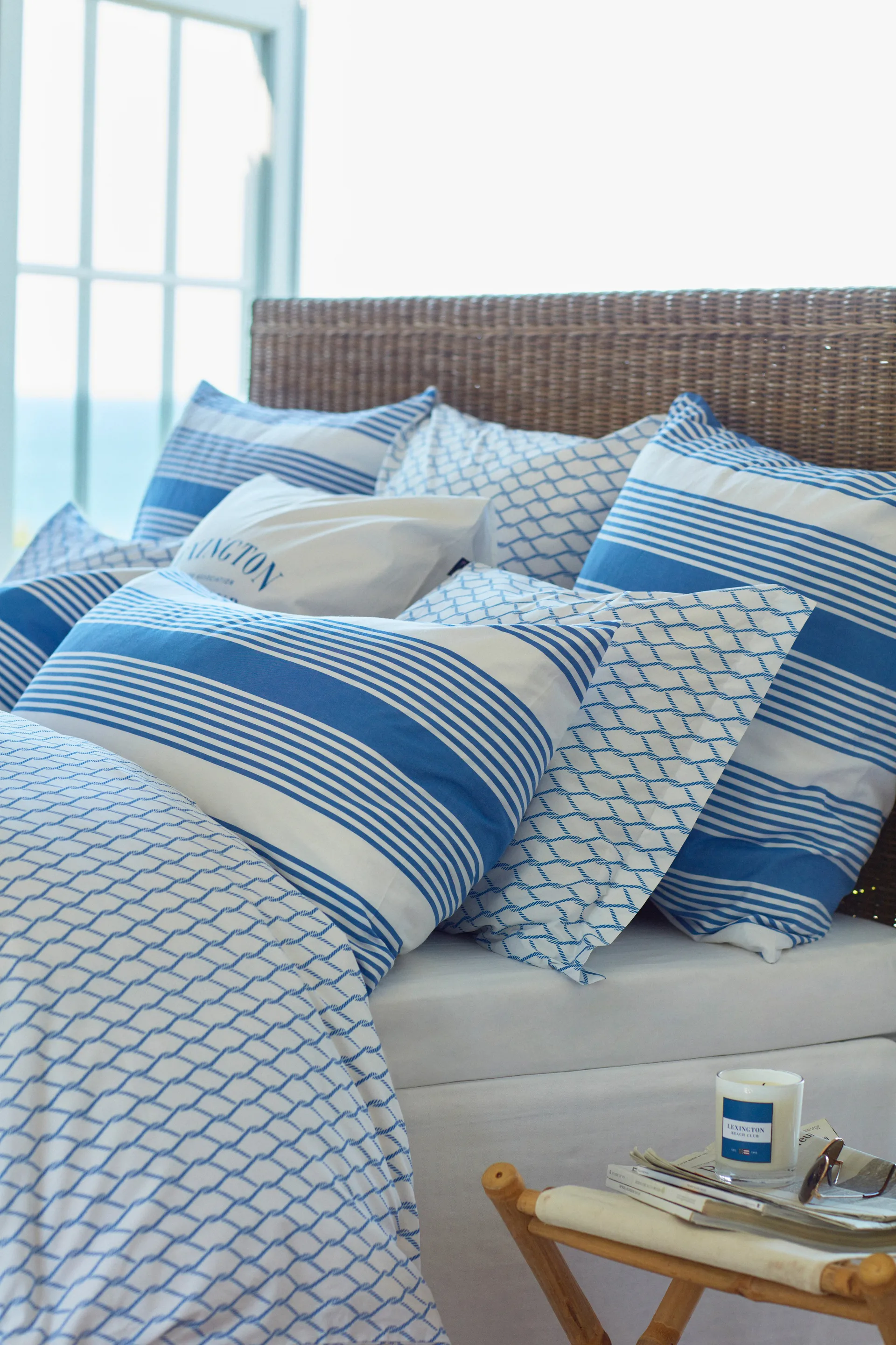 Jogo de cama Striped algodão e cetim 150x210 cm, Azul-branco Lexington