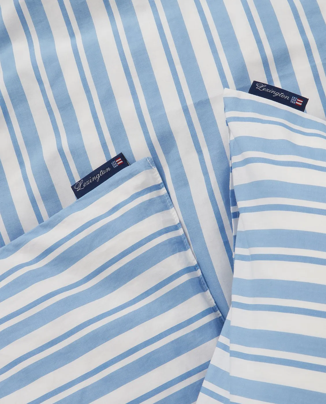 Jogo de cama Striped Cotton Poplin, White-Blue, 1 örngott Lexington