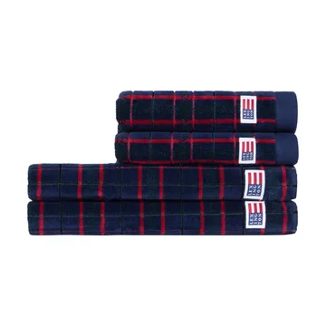Lexington toalhas aos quadrados, 4 peças - Navy-green, 2 unid. 50x70 cm, 2 unid. 70x30 cm - Lexington