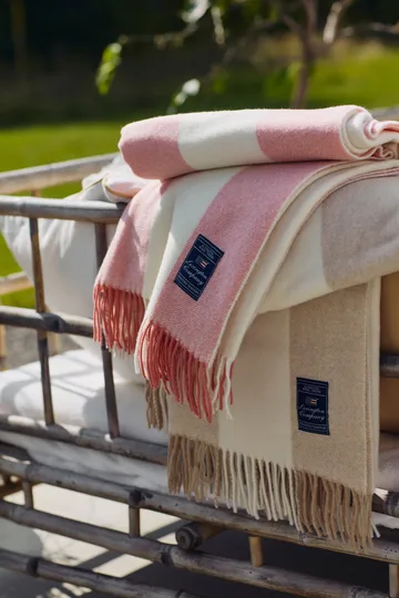 Manta às riscas de lã reciclada Block 130x170 cm - Oat-White - Lexington