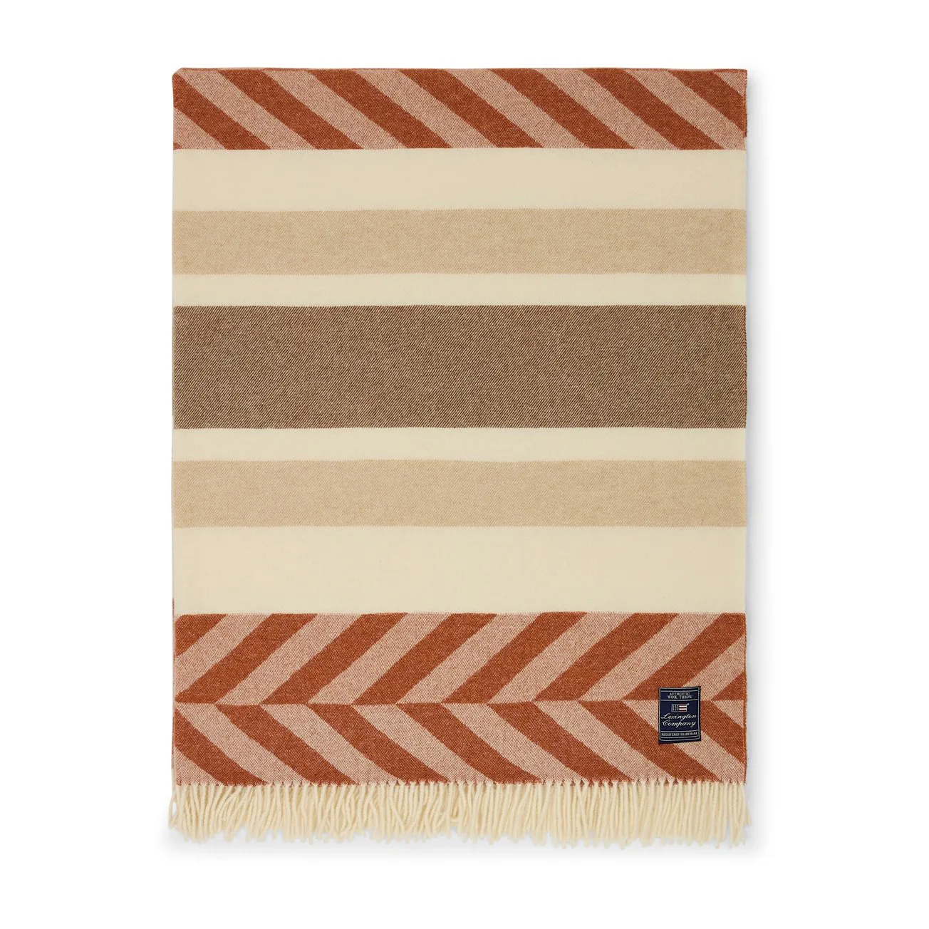 Manta lã reciclada Herringbone Striped 130x170 cm, Copper-brown Lexington