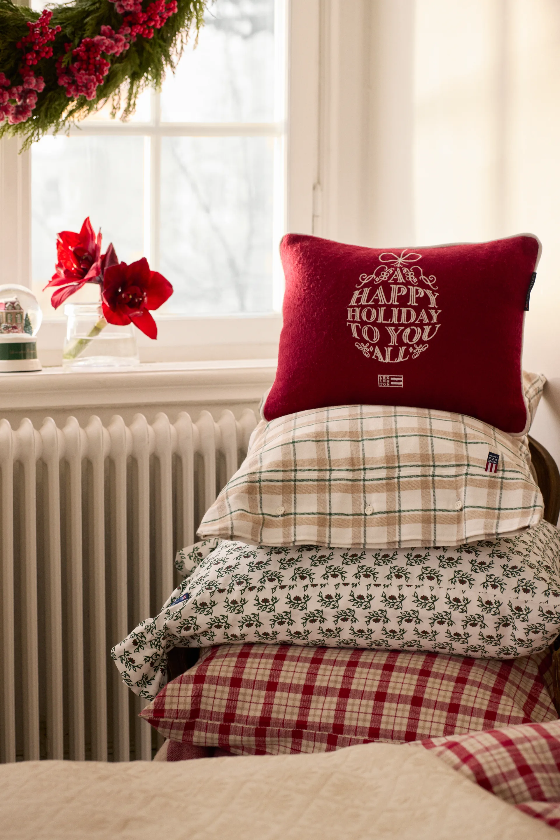 Ornament mistura de lã almofada 30x40 cm, Vermelho-branco Lexington