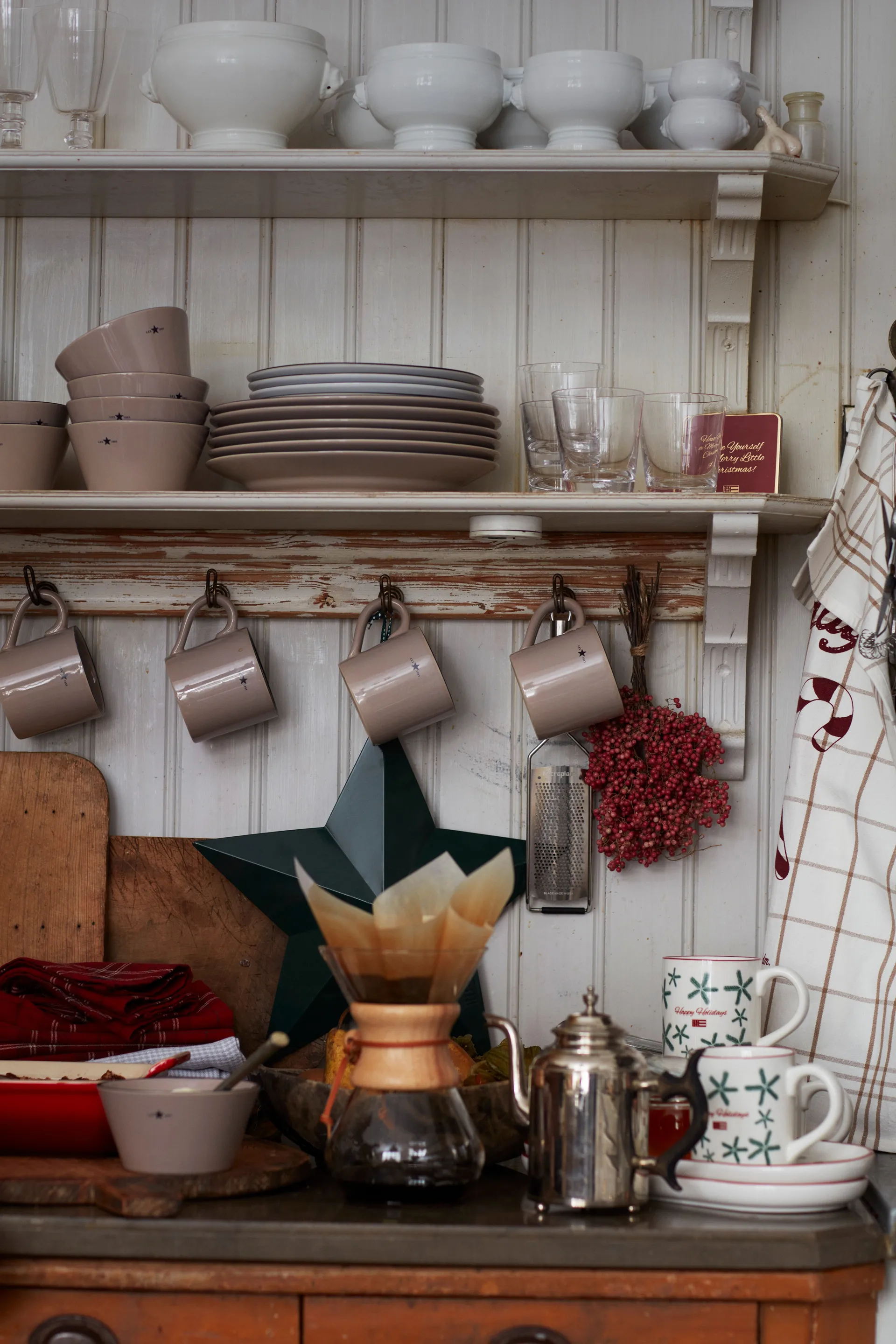 Pano de cozinha Algodão Orgânico Candy Cane 50x70 cm, branco-bege-cinzento Lexington