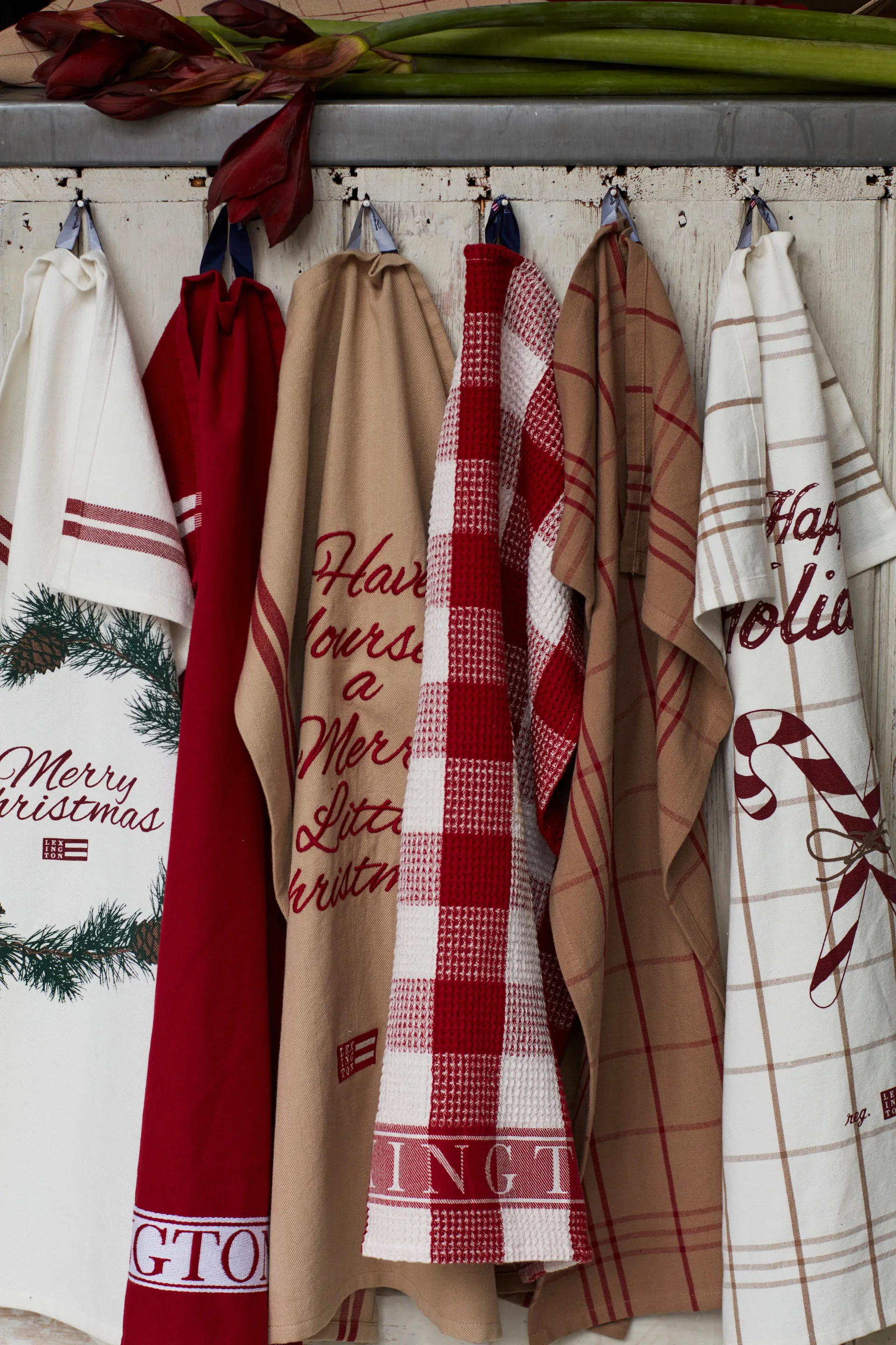 Pano de cozinha Algodão Orgânico Checked Oxford 50x70 cm, bege-vermelho Lexington