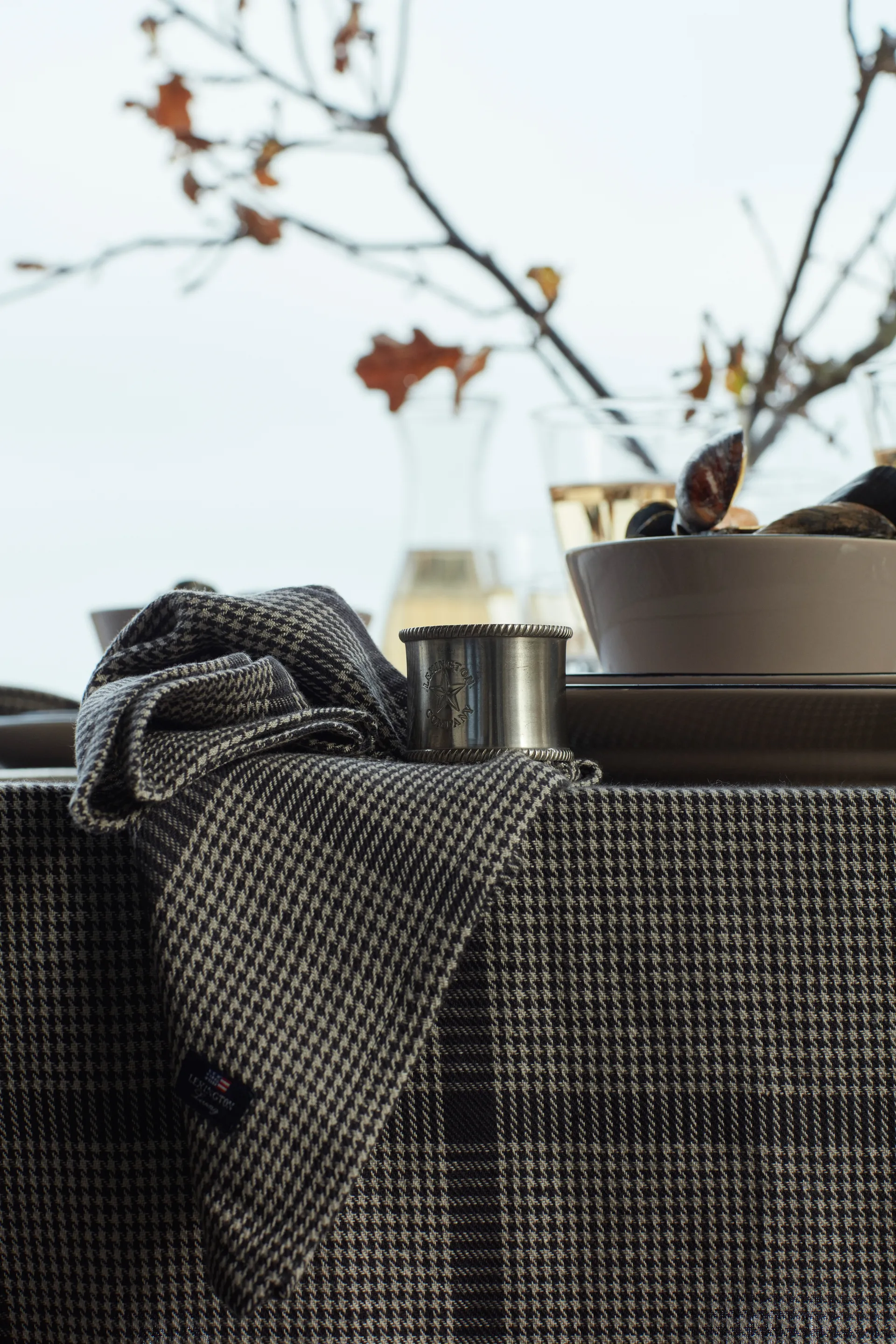 Pepita Check Cotton Linen guardanapo de tecido 50x50 cm, Dark gray-beige Lexington