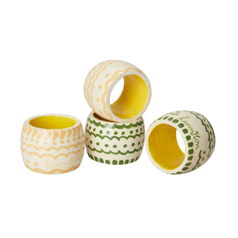 Porta-guardanapo Easter Ring Wood 4 unid., Verde-amarelo Lexington