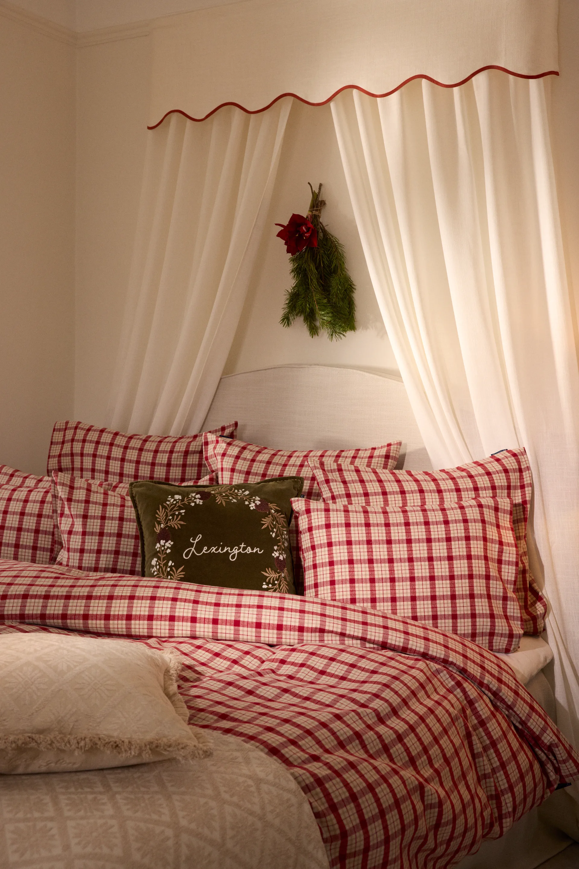 Red-beige Checked roupa de cama em flanela de algodão 2 peças, 50x60 cm, 150x210 cm Lexington