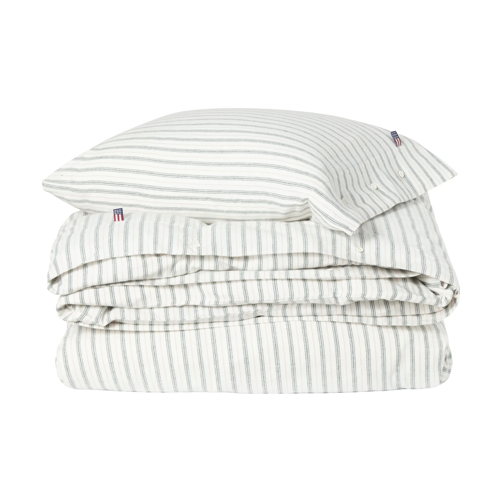 Stripe cotton flannel conjunto de cama, Branco-verde-bege, 2 un. 50x60 cm/1 un. 220x220 cm Lexington