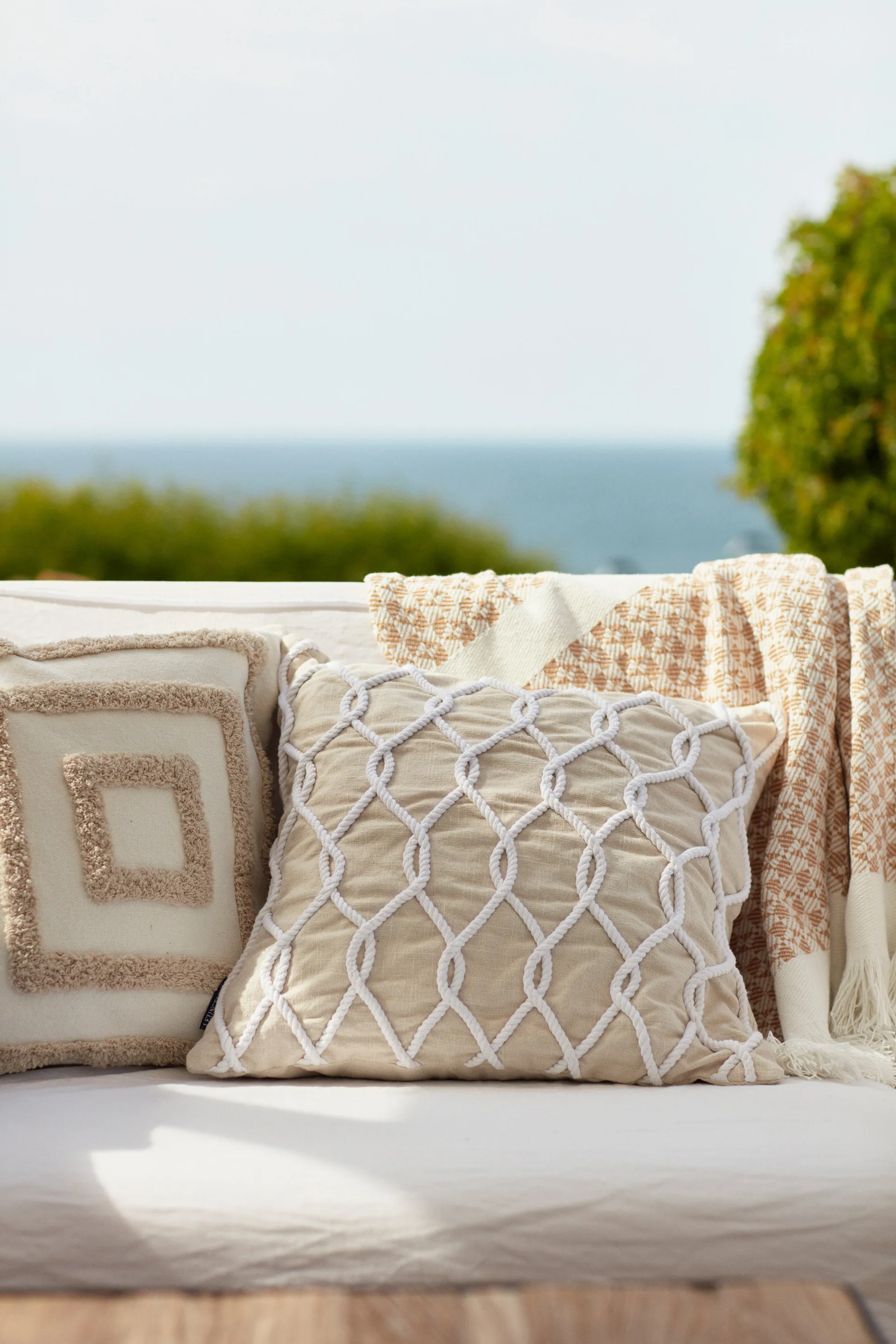 Striped manta de algodão reciclado 130x170 cm, Beige-branco Lexington