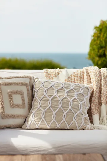 Striped manta de algodão reciclado 130x170 cm - Beige-branco - Lexington