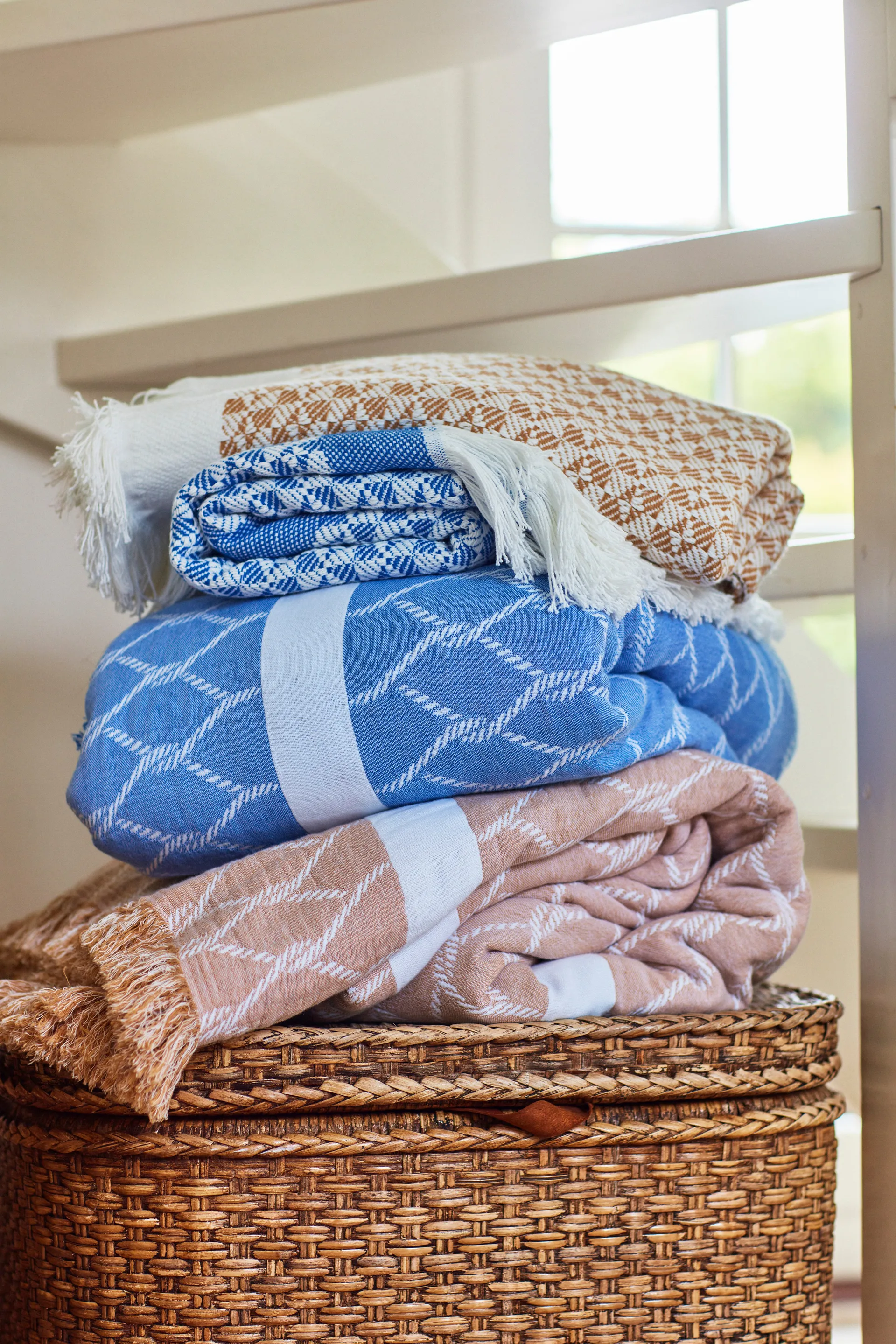 Striped manta de algodão reciclado 130x170 cm, Beige-branco Lexington