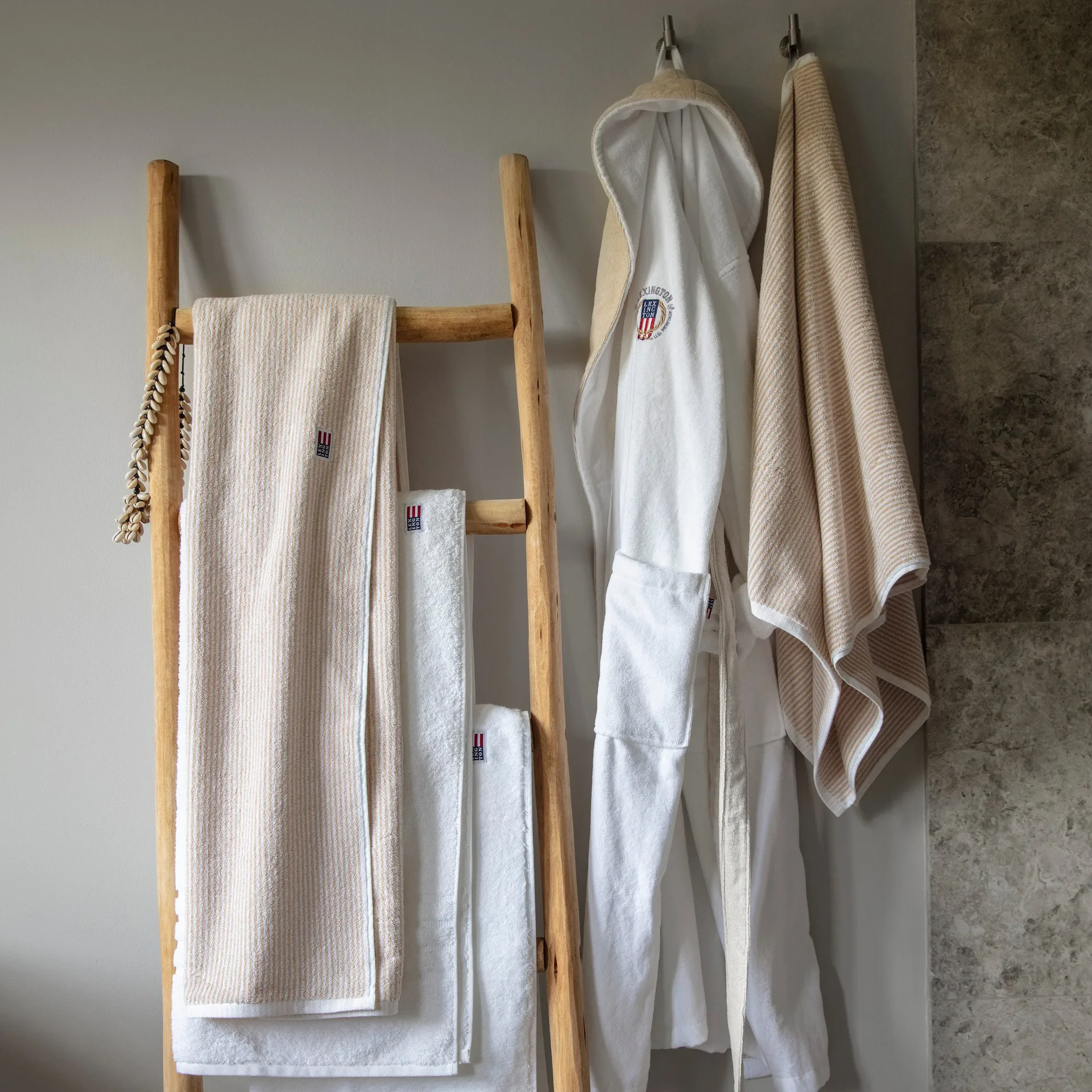 Toalha de banho Icons Original Striped 100x150 cm, white-tan  Lexington