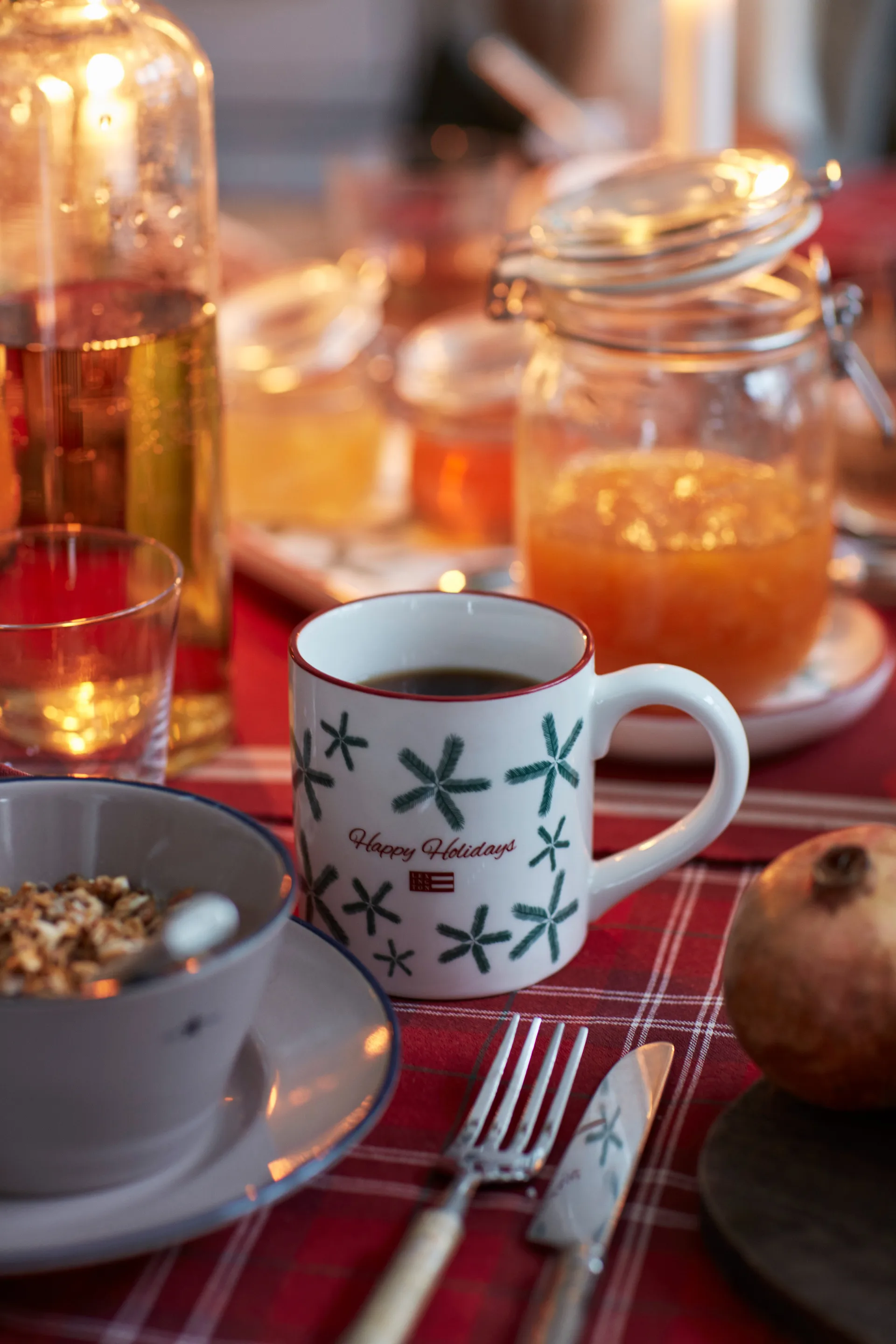 Toalha de mesa Algodão Orgânico Checked Oxford 150x250 cm, vermelho-bege-verde  Lexington