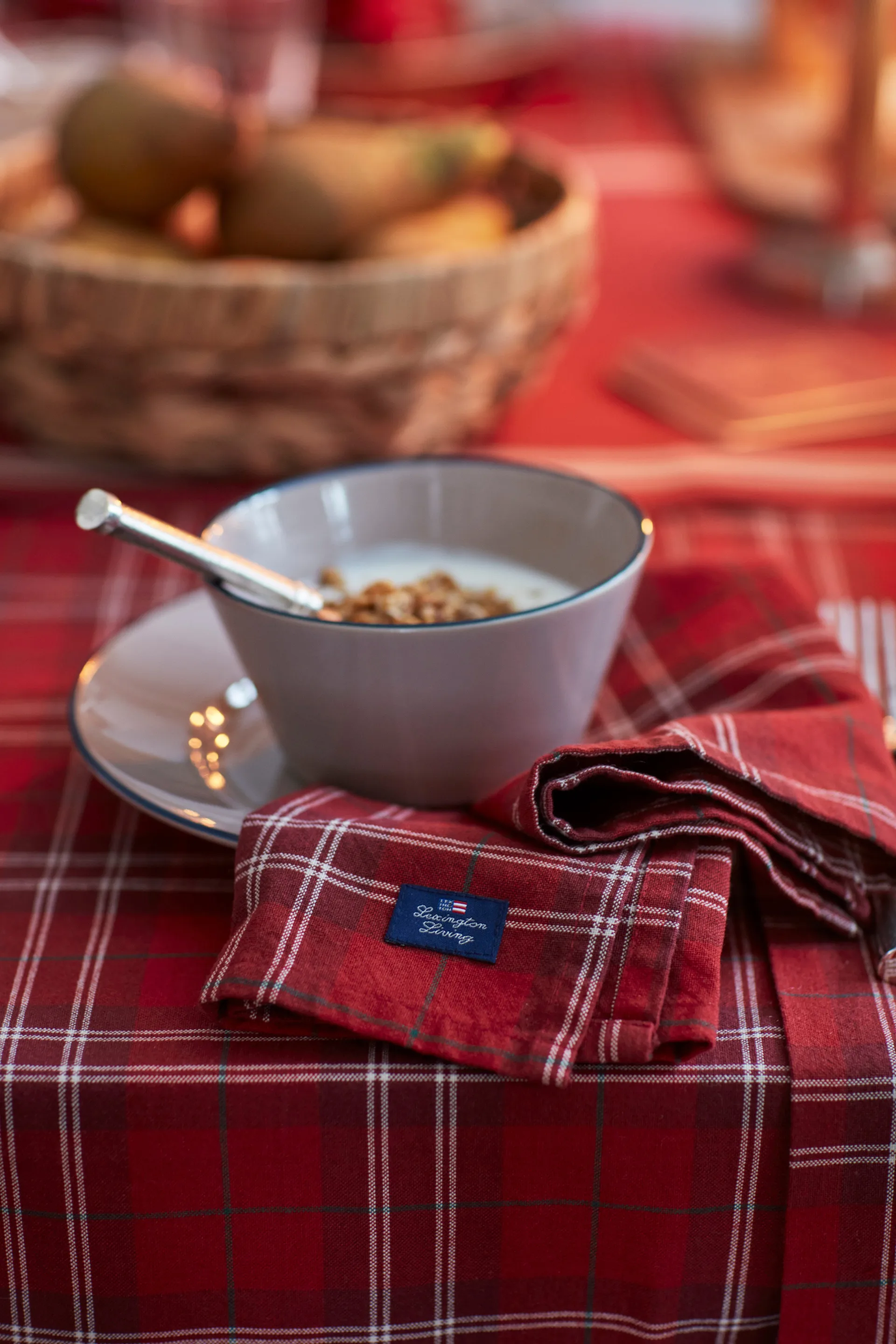 Toalha de mesa Algodão Orgânico Checked Oxford 150x350 cm , vermelho-bege-verde  Lexington