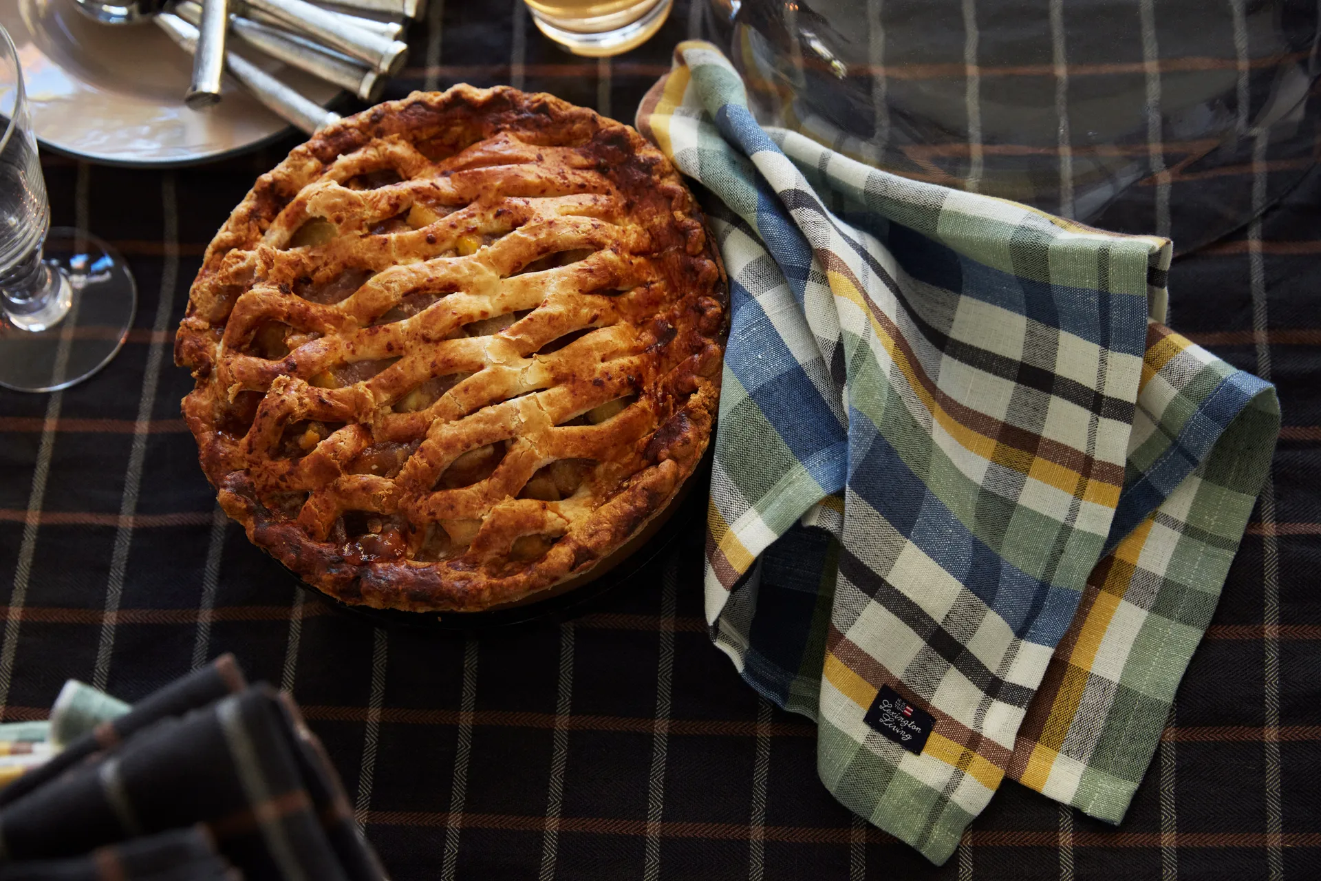 Toalha de mesa de linho de algodão axadrezado 150x250 cm, Cinza escuro-bege Lexington