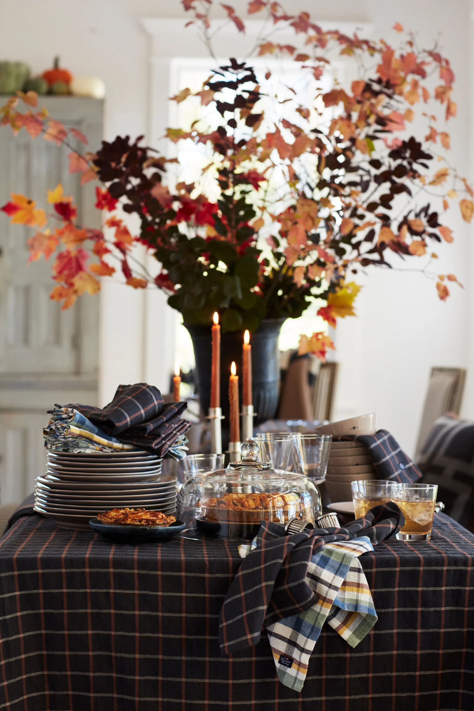 Toalha de mesa de linho de algodão axadrezado 150x250 cm, Cinza escuro-bege Lexington