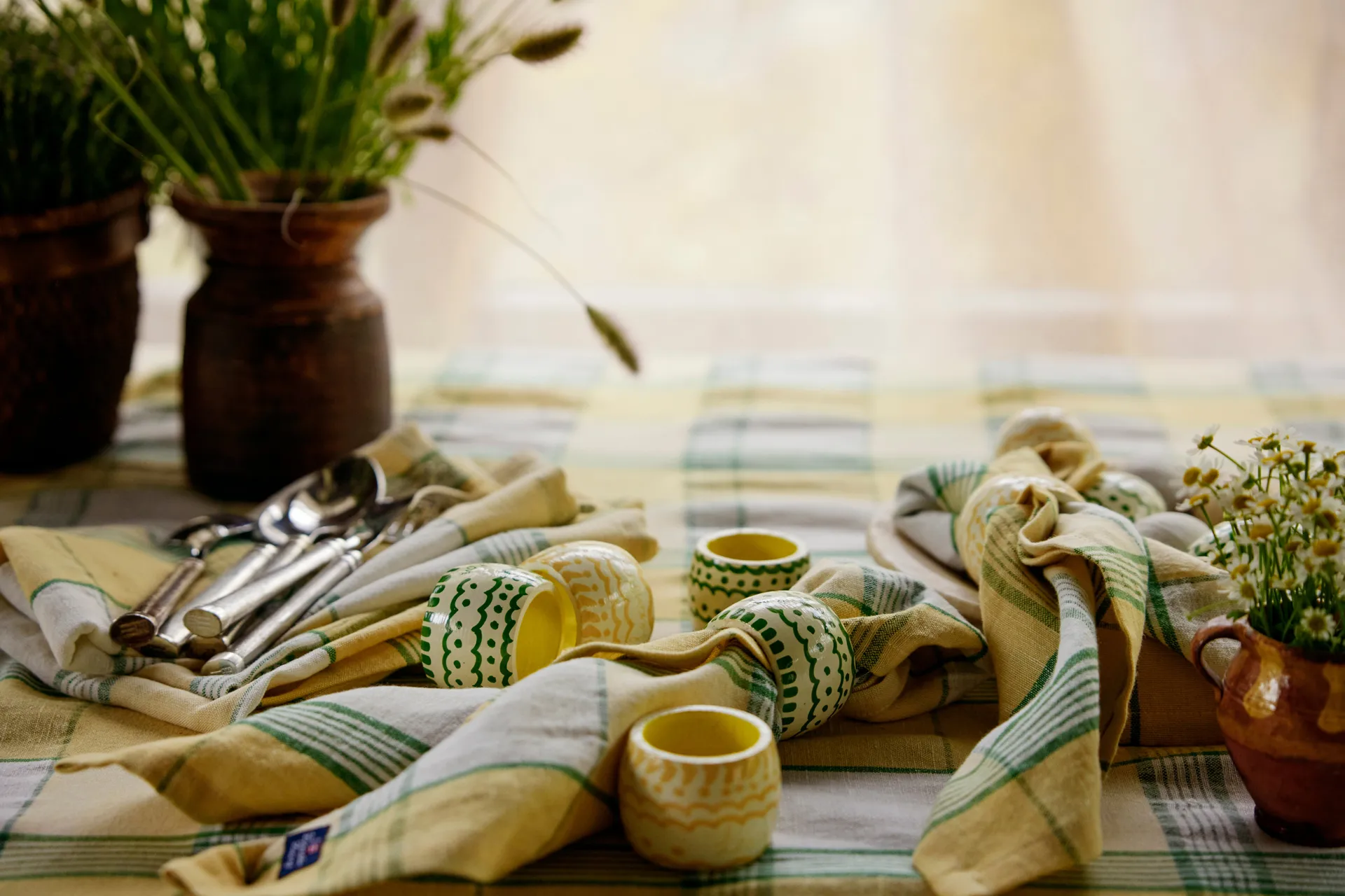Toalha de mesa Easter Linen/Cotton 150x250 cm, Amarelo-verde Lexington