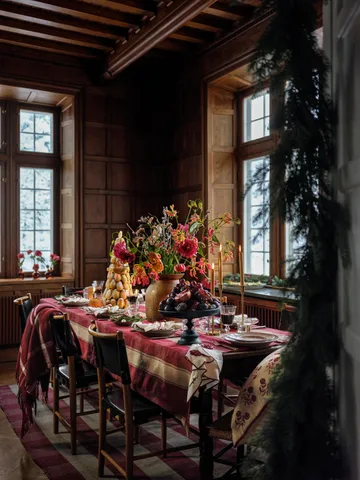 Toalha de mesa em linho-algodão xadrez 150x250 cm - Vermelho-bege - Lexington