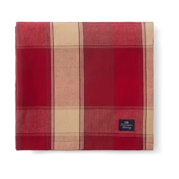 Toalha de mesa em linho-algodão xadrez 150x350 cm - Vermelho-bege - Lexington