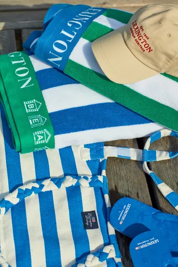 Toalha de praia Striped Cotton Terry 100x180 cm - Azul-branco-verde - Lexington