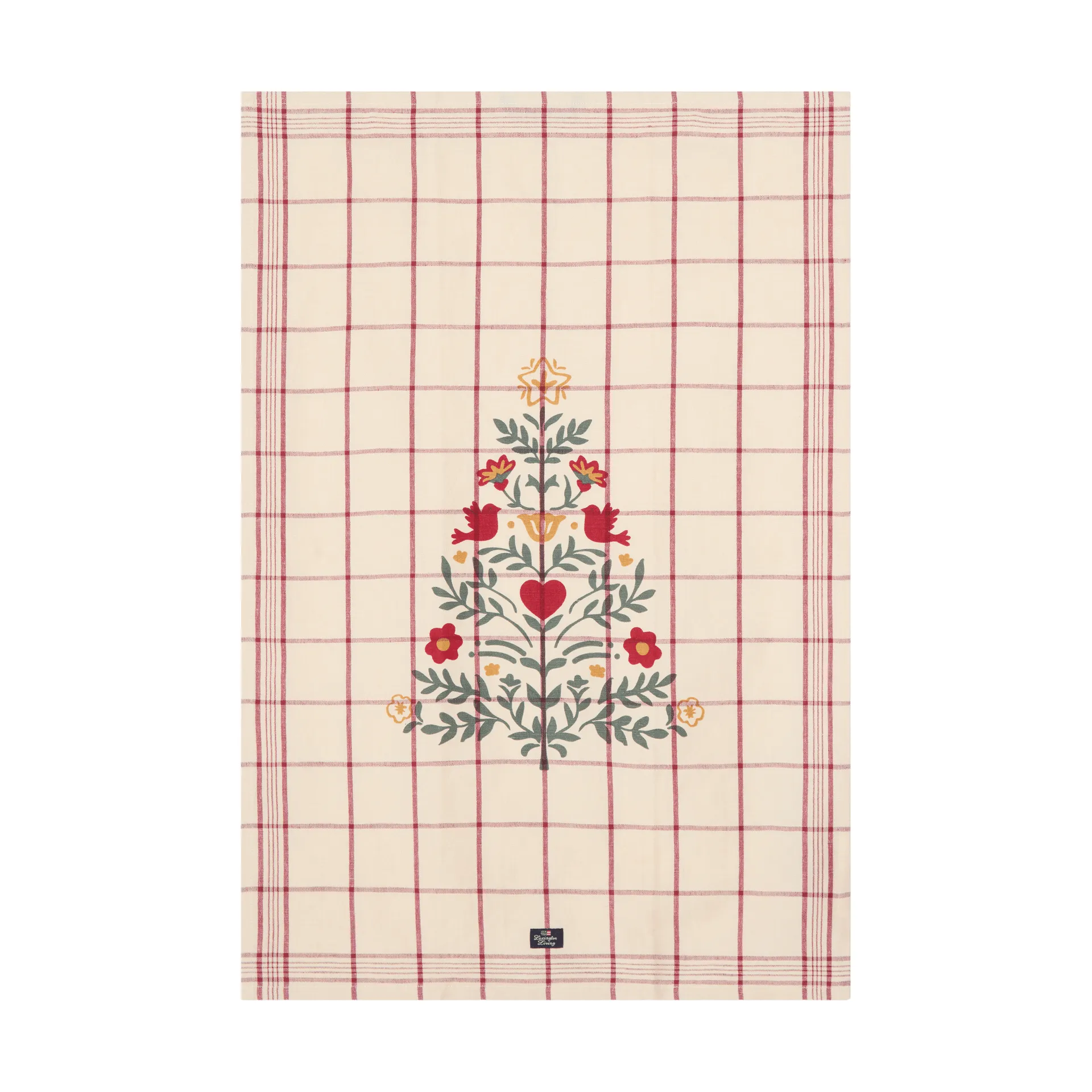 Tree pano de cozinha em linho/algodão, Branco-vermelho-verde, 50x70 cm Lexington
