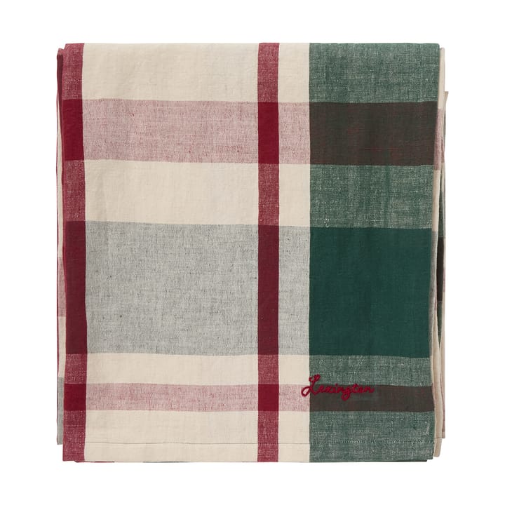 Verde-vermelho Checked linho/algodão toalha de mesa - 150x350 cm - Lexington