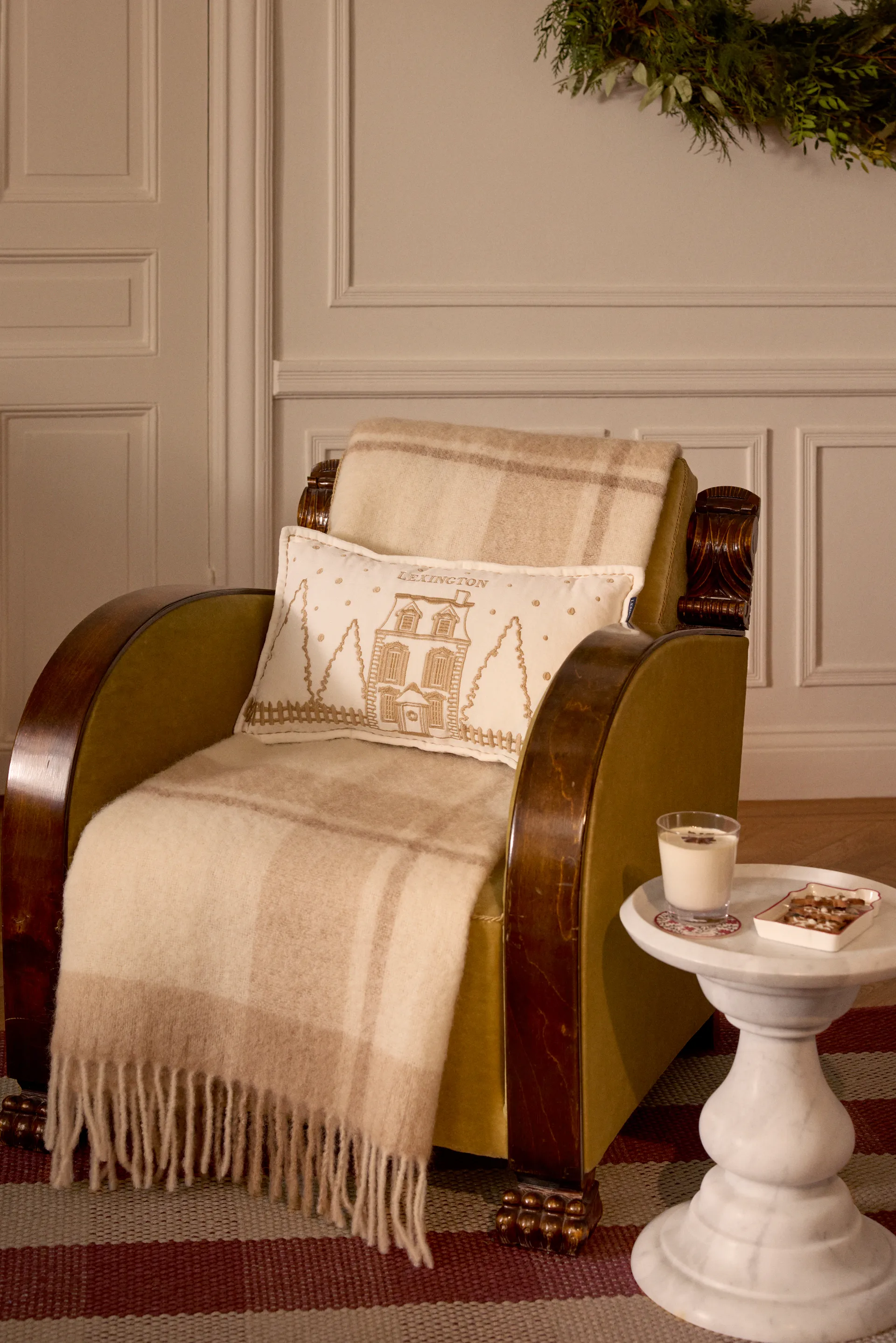 Winter House eko. almofada em algodão veludo 30x50 cm, Branco-bege claro Lexington