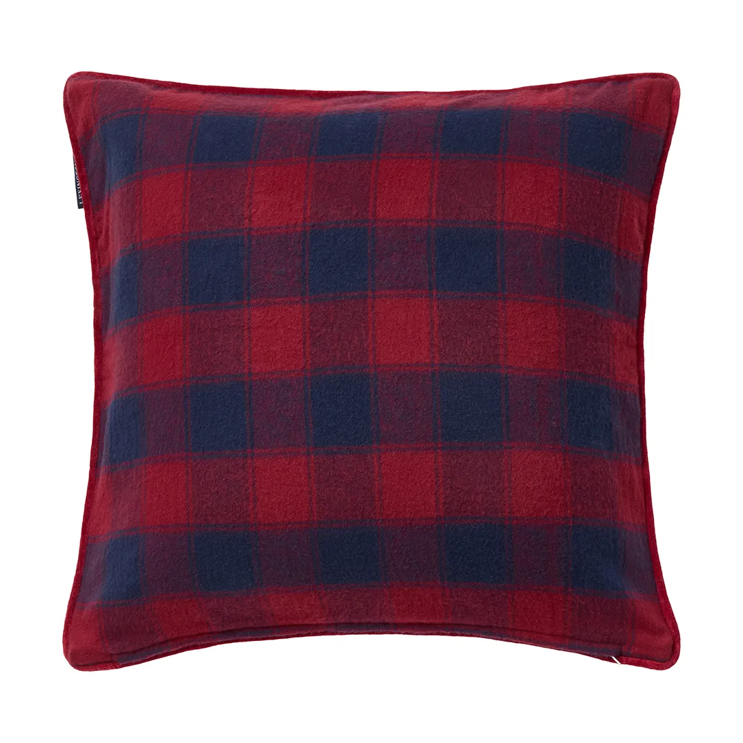 Wrapped checked eko. capa de almofada em flanela 50x50 cm, Azul escuro-vermelho Lexington