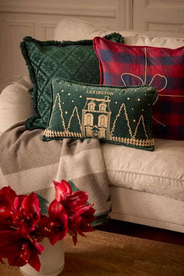 Wrapped checked eko. capa de almofada em flanela 50x50 cm - Azul escuro-vermelho - Lexington