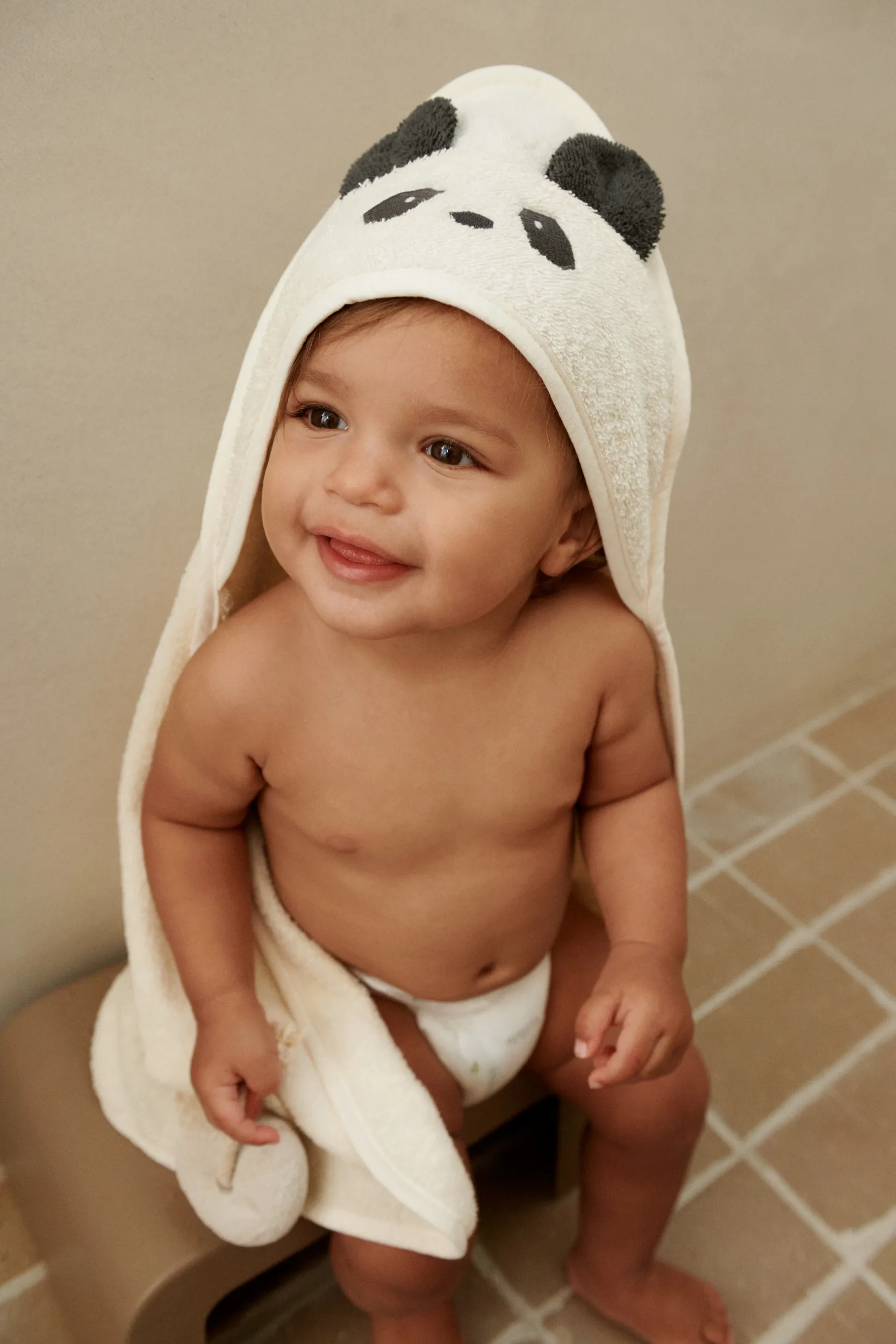 Albert toalha de banho com capuz 70x70 cm, Panda creme de la creme Liewood