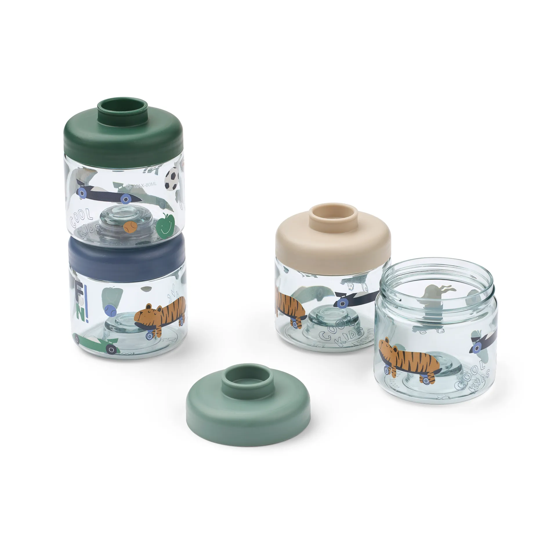 Dominique frascos de comida para bébé 100 ml 4 unidades, Fun-beach blue Liewood