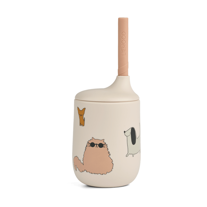 Ellis copo com bico e canudo impresso 23 cl - Cats and Dogs-Sandy - Liewood