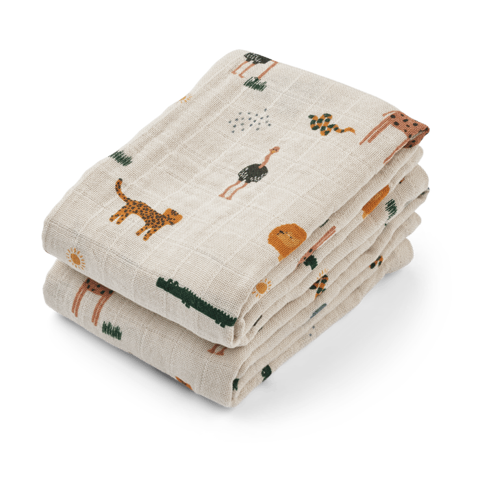 Lewis muslin cobertor 2 unidades 65x65 cm - Mistura de areia Safari - Liewood