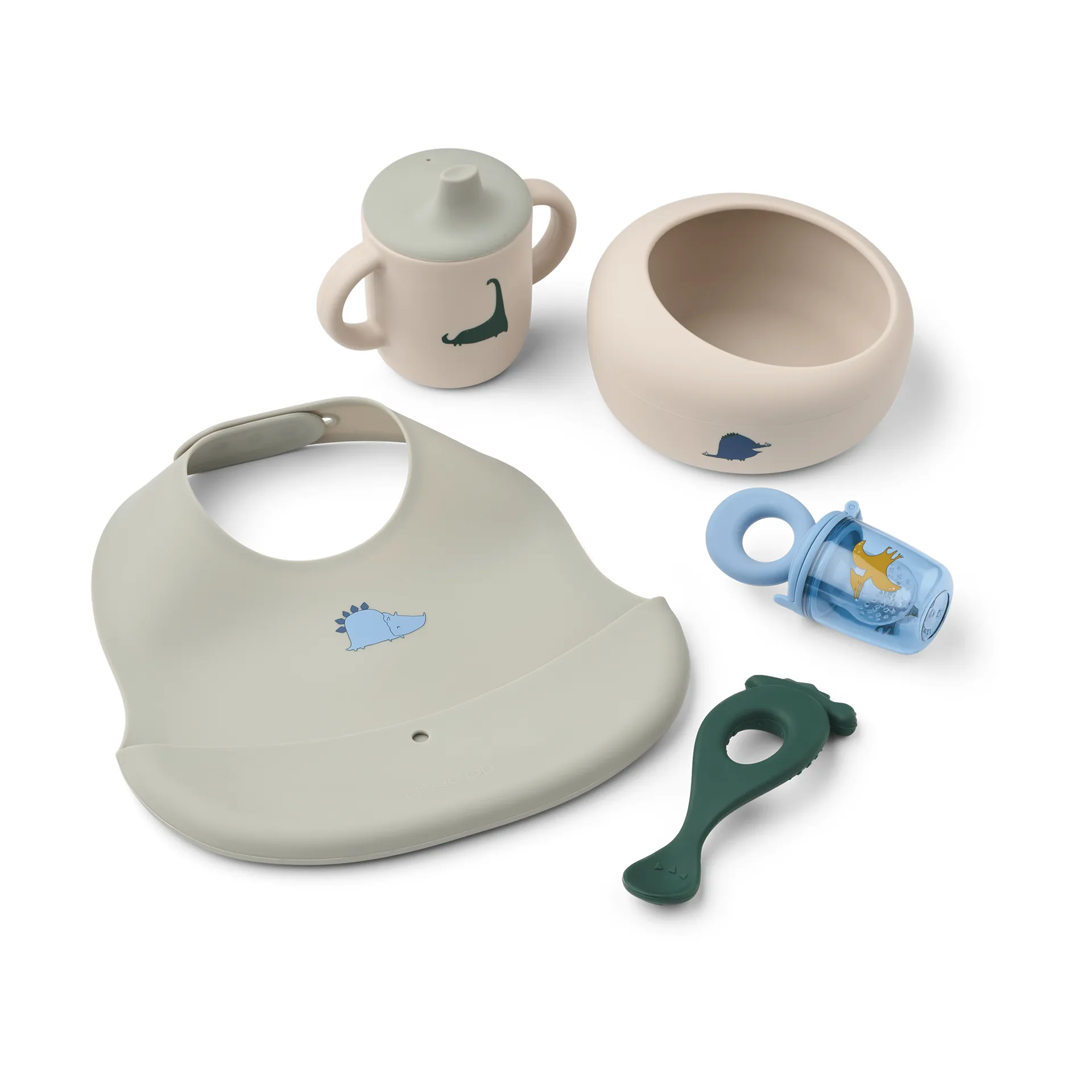 Mileah conjunto de serviço de refeições para bebés, Dino Roar/Dove blue Liewood