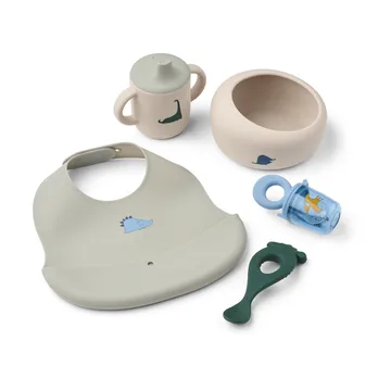 Mileah conjunto de serviço de refeições para bebés - Dino Roar/Dove blue - Liewood