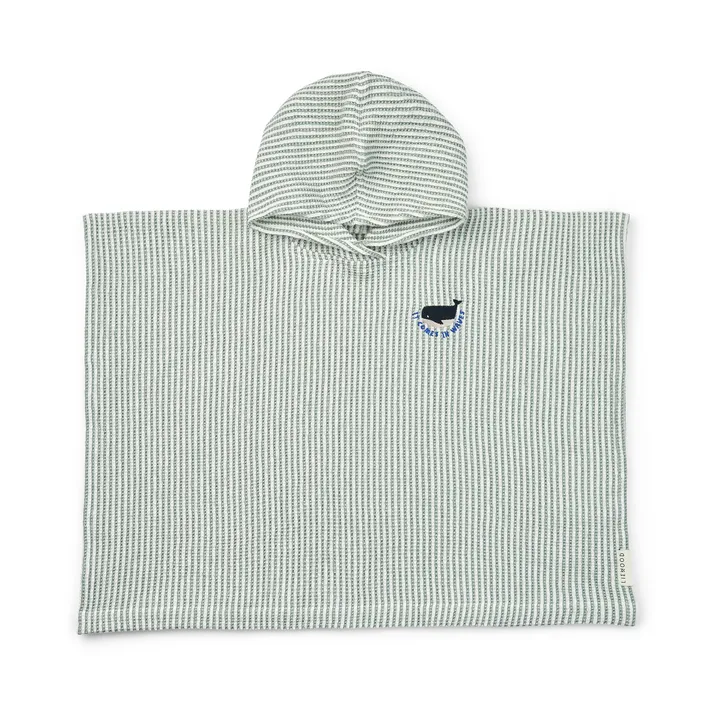 Paco poncho de banho às riscas, em menta e creme de la crème - 1-2 anos - Liewood