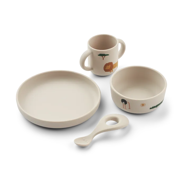 Vivi printed conjunto de mesa 4 peças - Mistura de areia Safari - Liewood