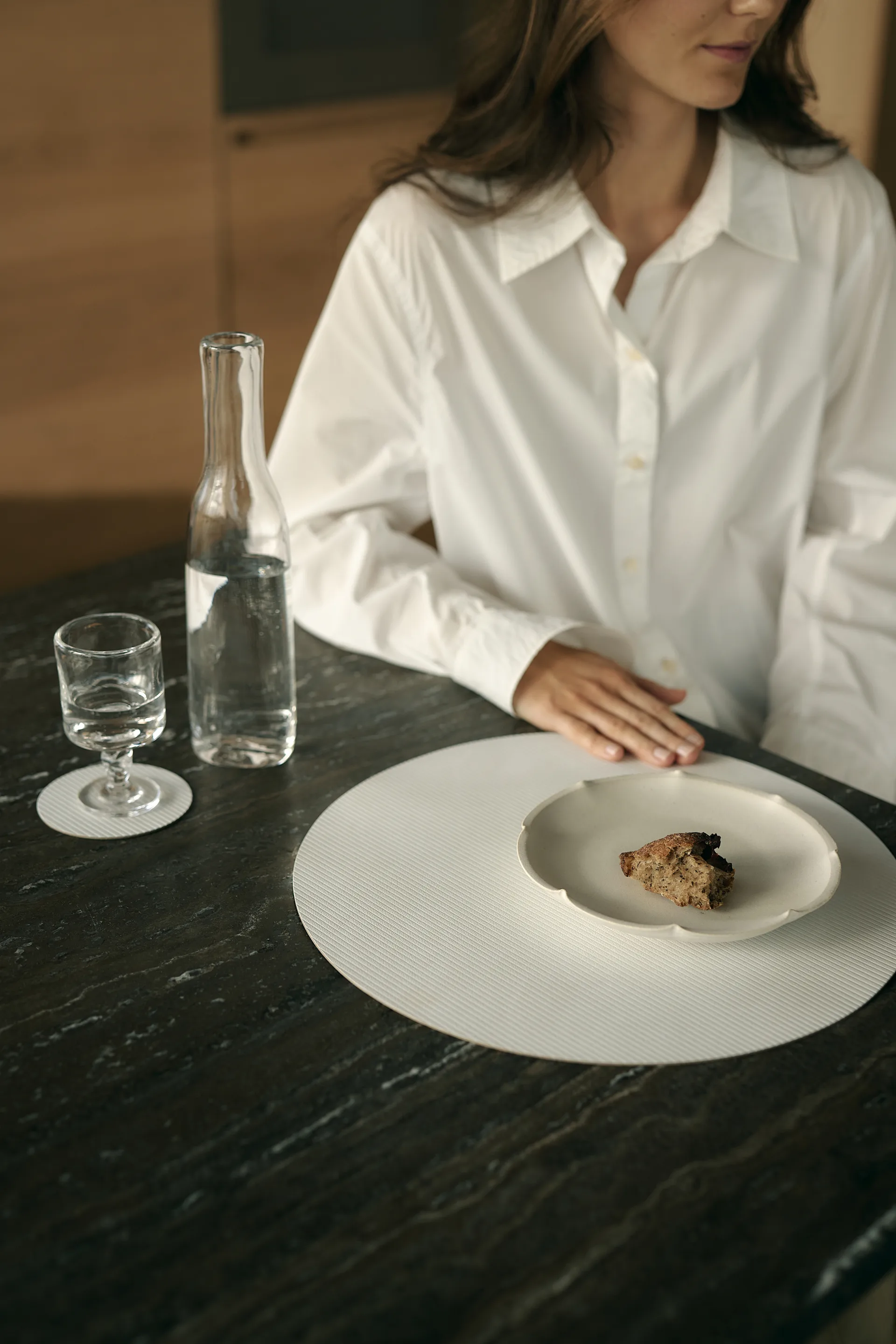 Jogo americano de veludo cotelê, Branco puro, círculo, L LIND DNA