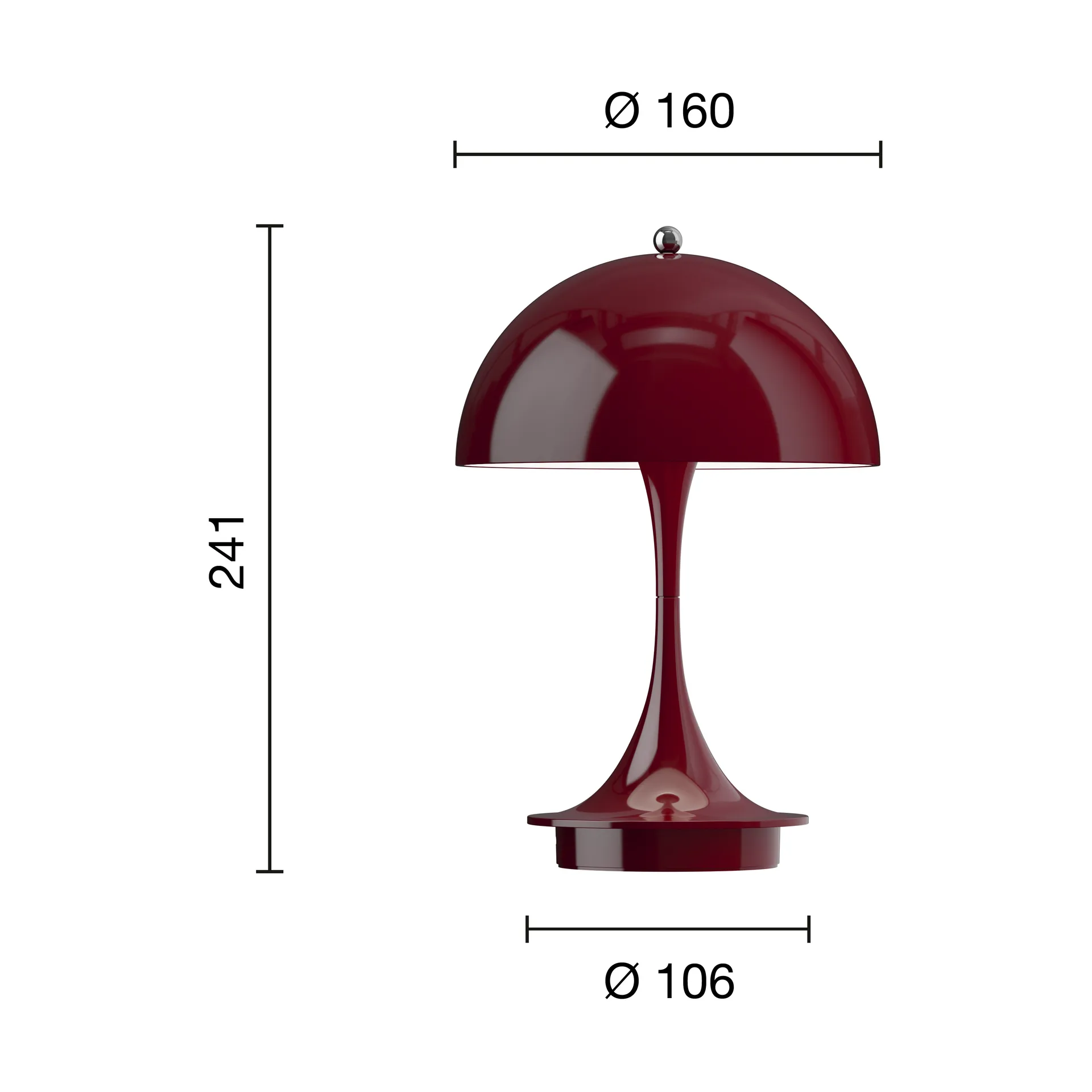 Candeeiro de mesa Panthella 160 portable, Opaque burgundy Louis Poulsen
