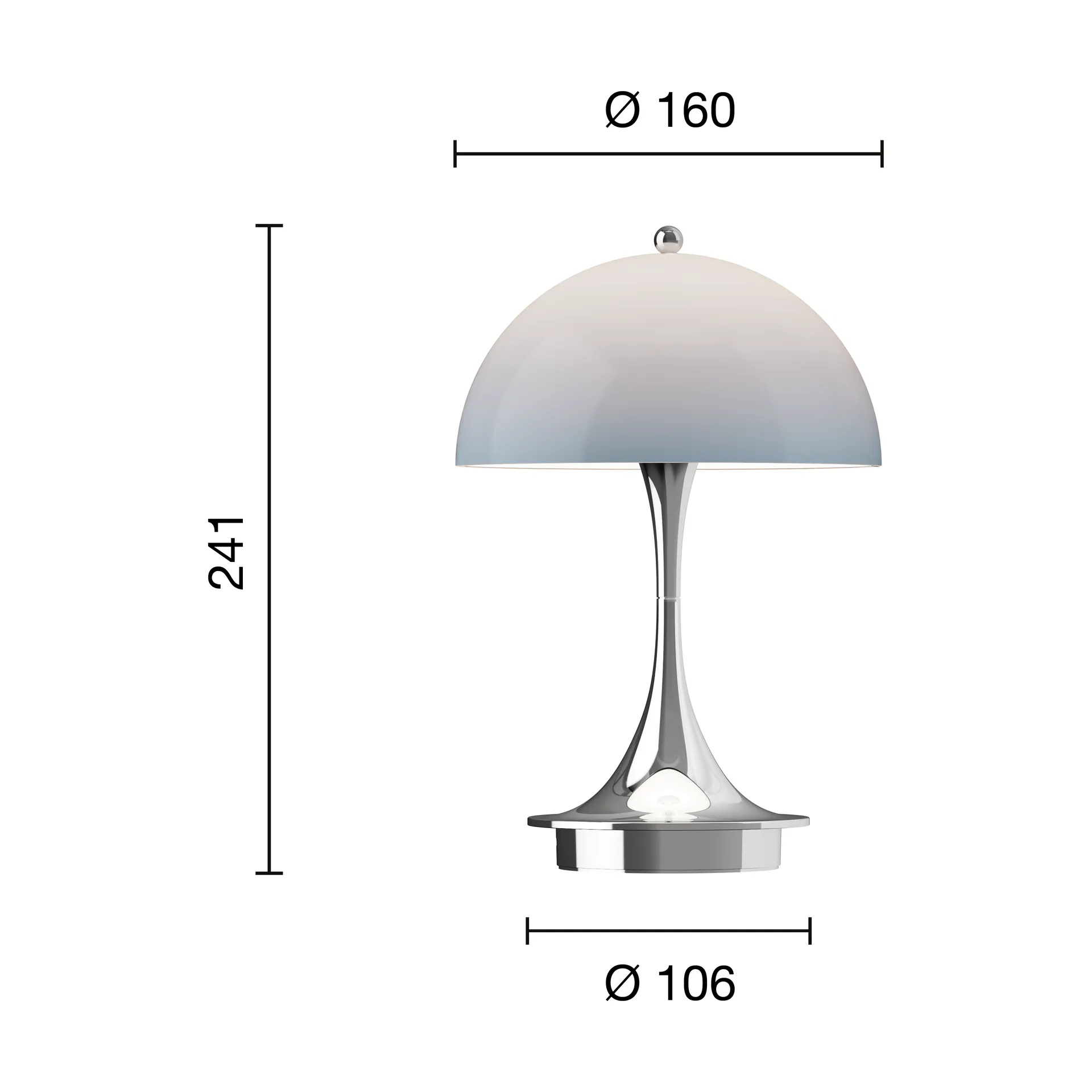 Candeeiro de mesa Panthella 160 Portable v3, Chrome opal bluegrey Louis Poulsen