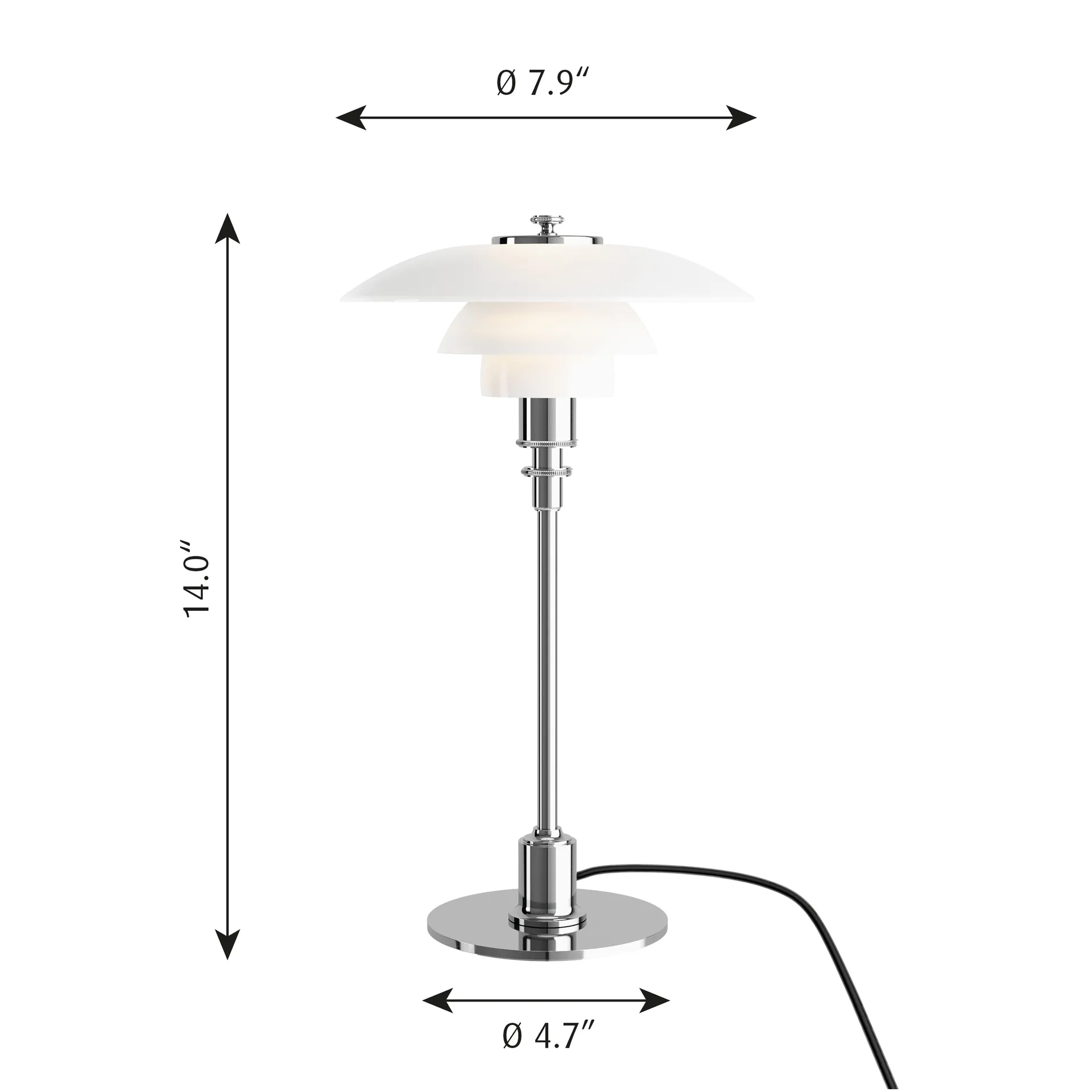 Candeeiro de mesa PH 2/1, Cromado Louis Poulsen