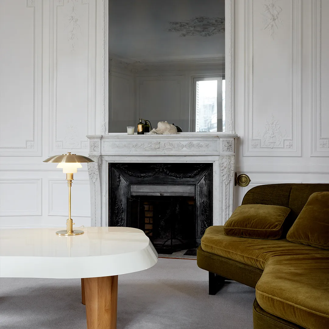 Candeeiro de mesa PH 3/2 Limited Edition, Latão-vidro opala Louis Poulsen